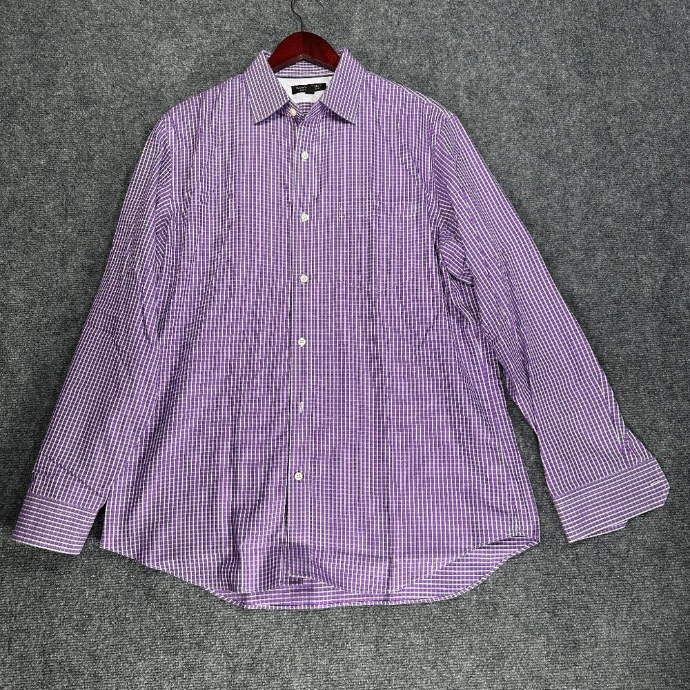Banana Republic Shirt Mens Large Non Iron Classic Fit Button Up Purple Plaid